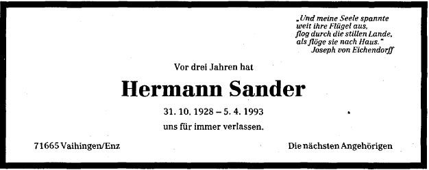 Sander Hermann 1928-1993 Todesanzeige